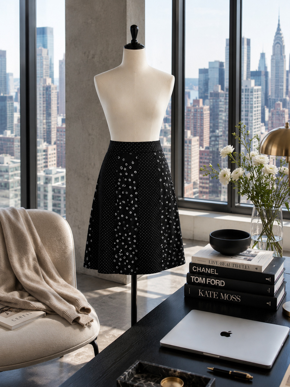 Requirements Black Mixed Dot A-Line Skirt Size 16 Career Midi